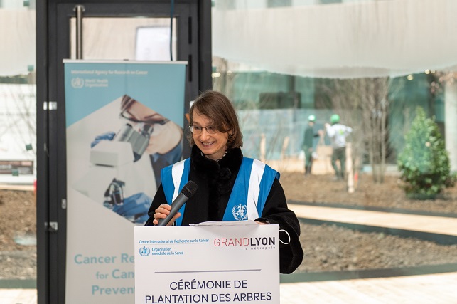 IARC Director Dr Elisabete Weiderpass plants a tree at the Nouveau Centre building - image 1